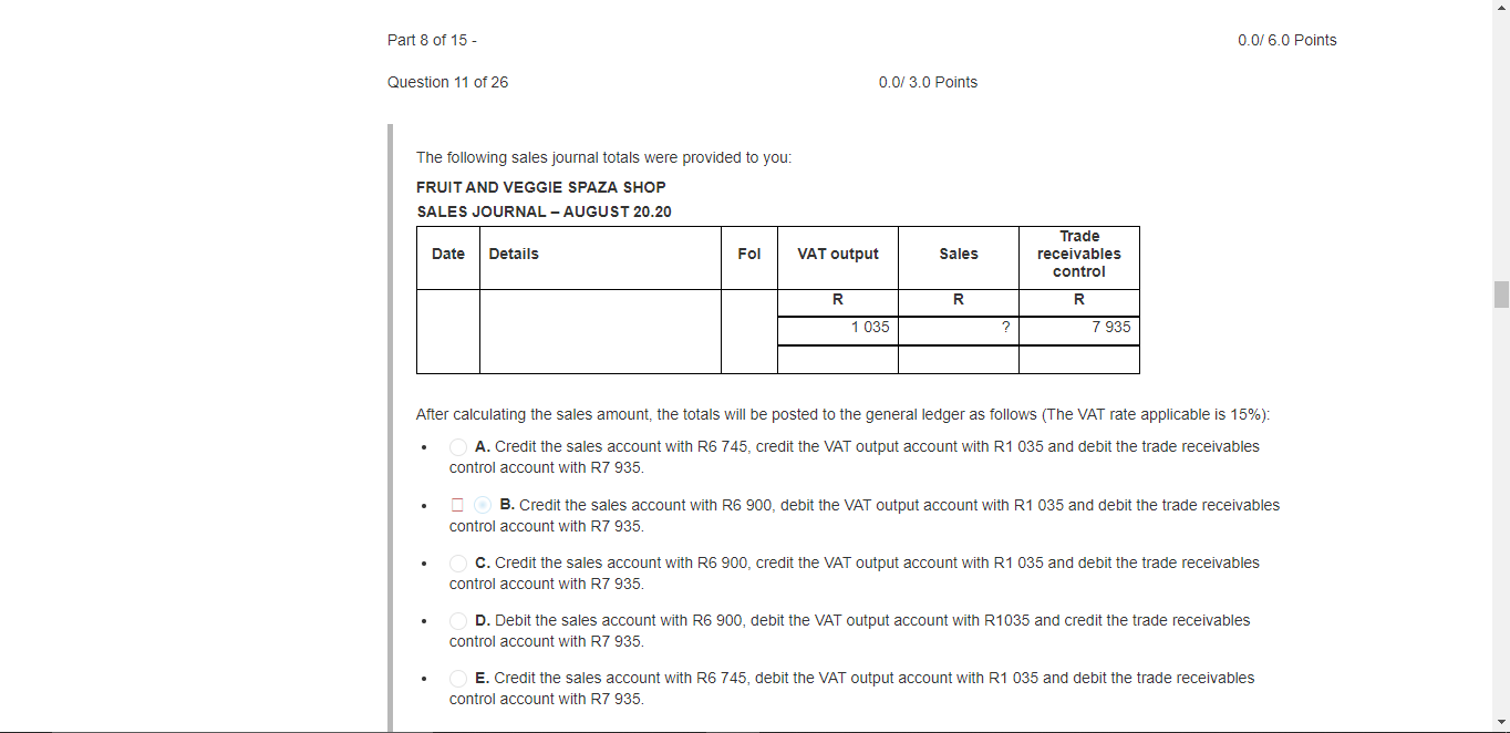 Solved Part 8 of 15 - 0.0/ 6.0 Points Question 11 of 26 0.0/ | Chegg.com