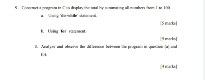 Solved 9. Construct a program in C to display the total by | Chegg.com