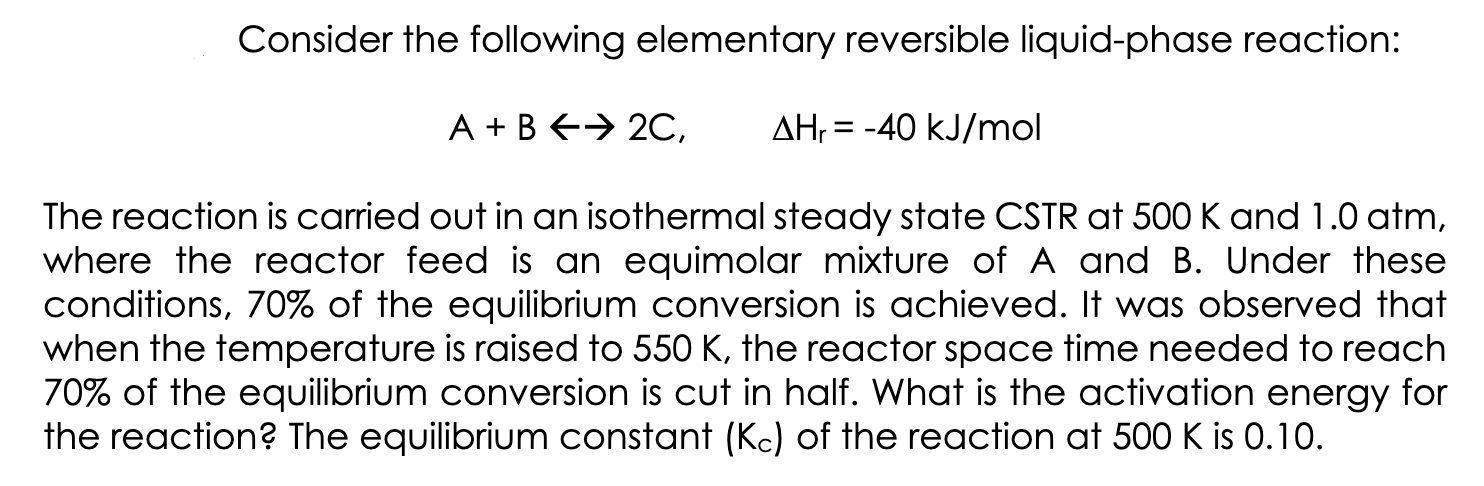 Solved Consider the following elementary reversible | Chegg.com