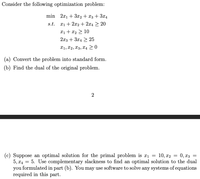 Solved Consider The Following Optimization Problem: Min S.t. | Chegg.com