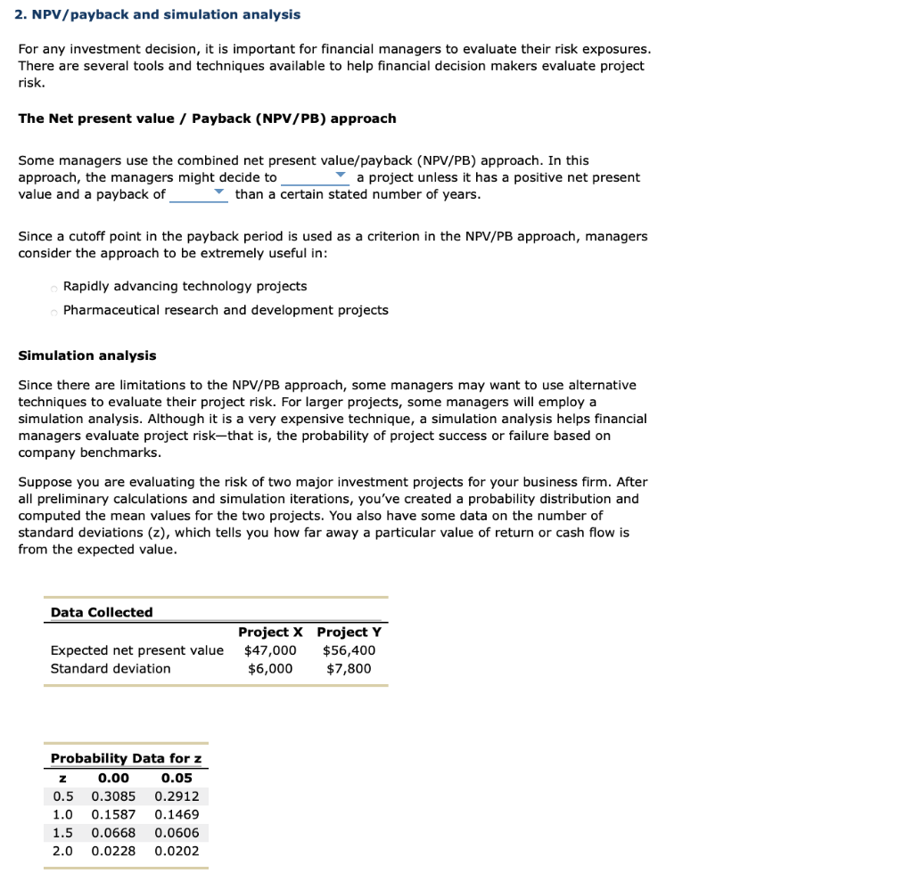2. NPV/payback and simulation analysis For any | Chegg.com