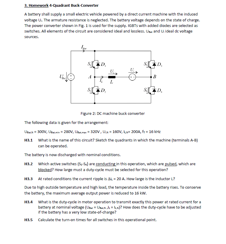 Solved 3. Homework 4-Quadrant Buck-Converter A battery shall | Chegg.com