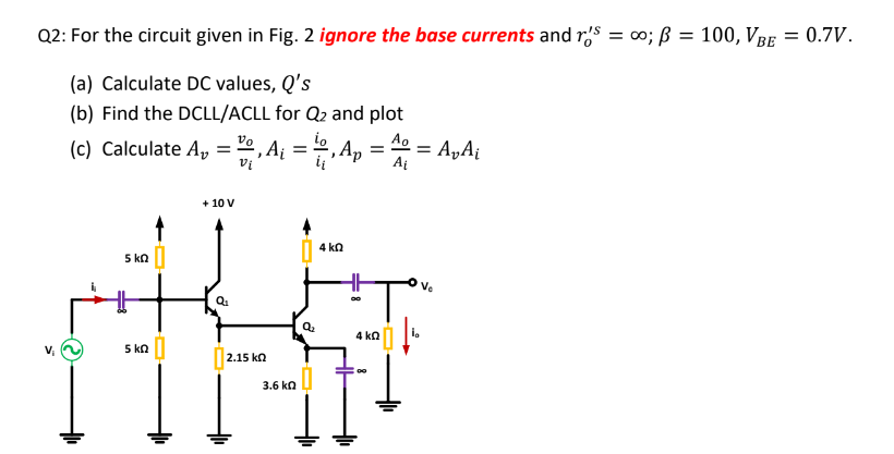 Solved Q2: For the circuit given in Fig. 2 ignore the base | Chegg.com