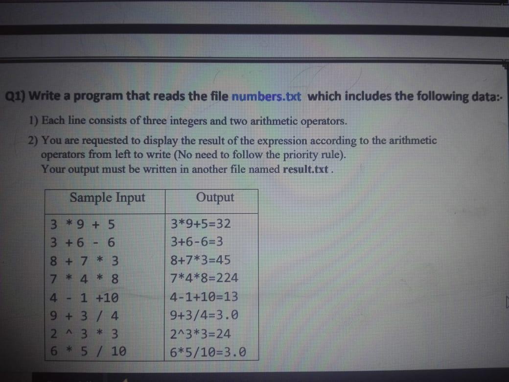 Solved Q1) Write a program that reads the file numbers.txt | Chegg.com