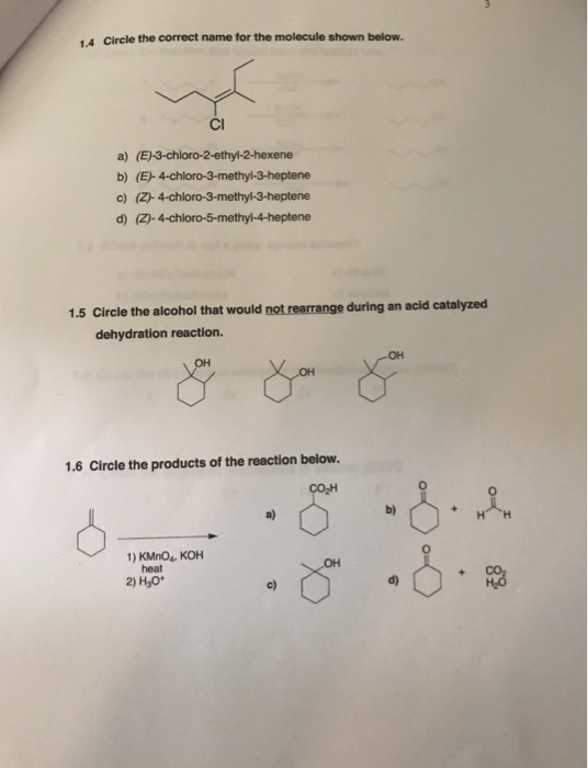 Solved 1.4 Circle the correct name for the molecule shown | Chegg.com