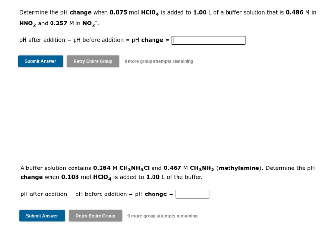 Solved Determine The PH Change When 0.075 Mol HCIO4 Is Added | Chegg.com