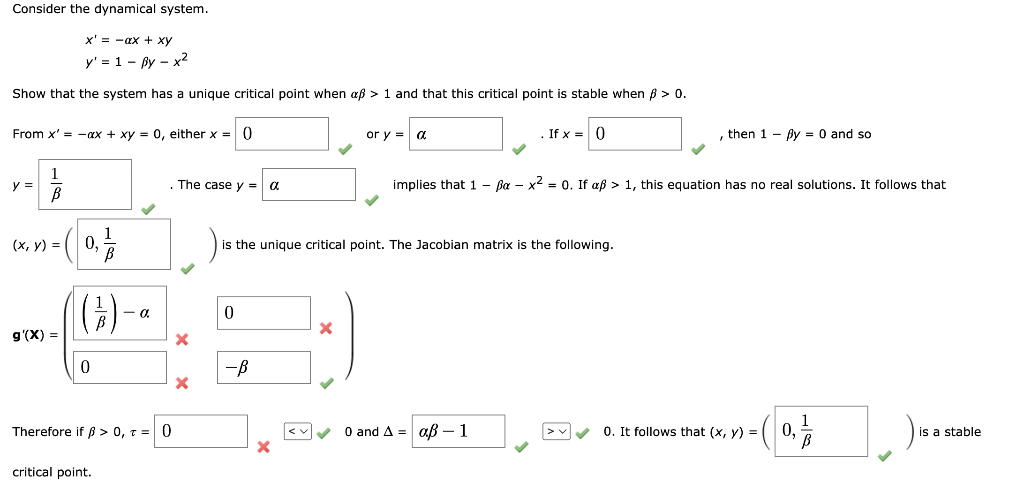 Solved Consider the dynamical system. x′=−αx+xyy′=1−βy−x2 | Chegg.com