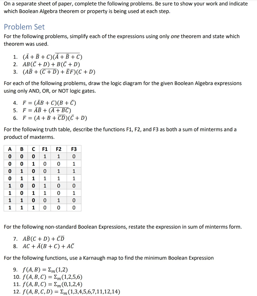 Solved On a separate sheet of paper, complete the following | Chegg.com