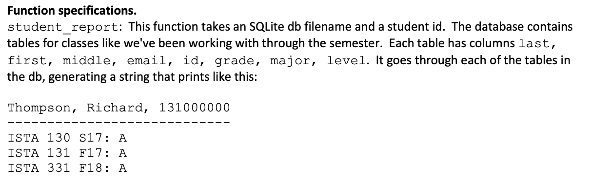Solved Function specifications. student report: This | Chegg.com