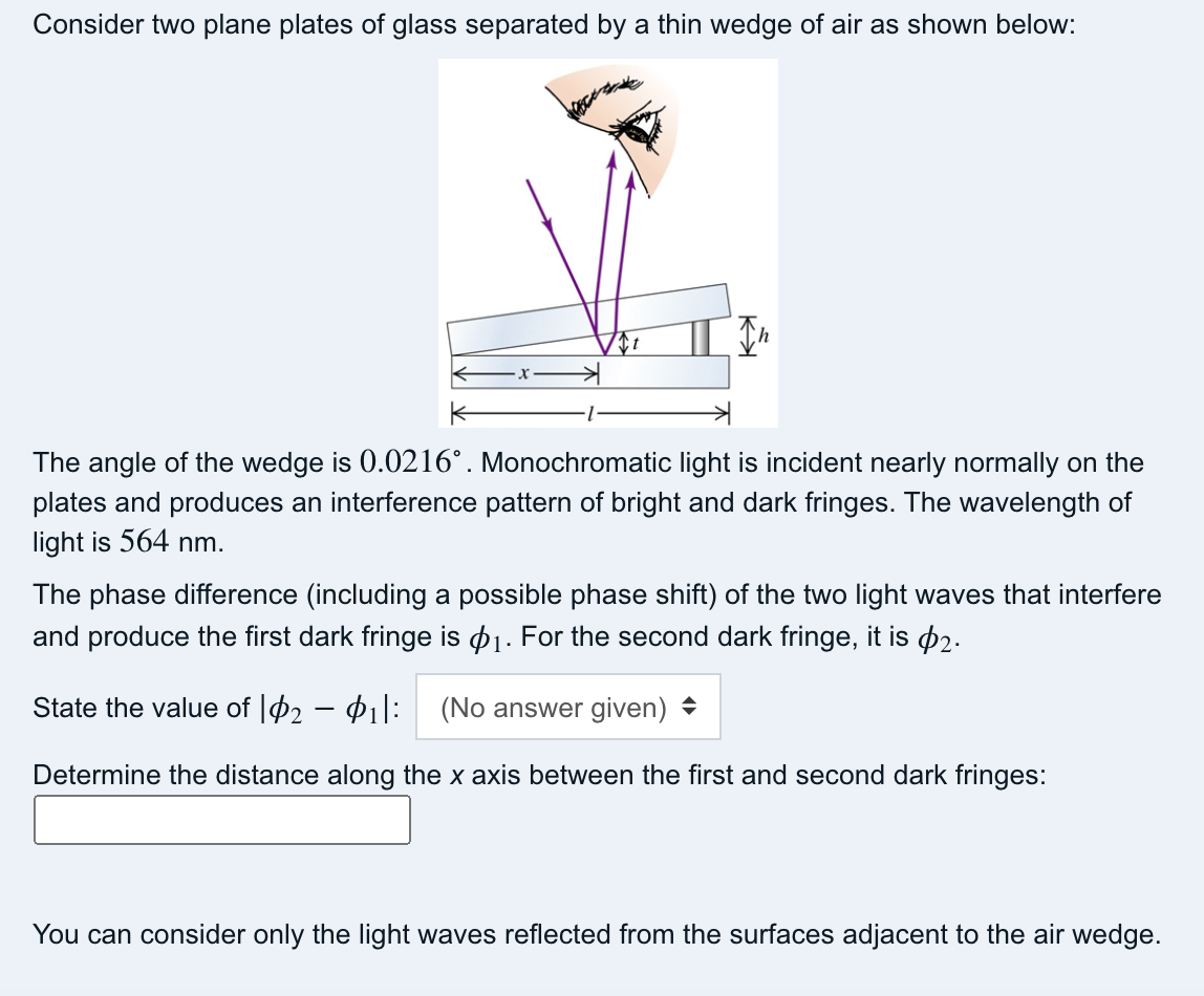 Solved Consider two plane plates of glass separated by a | Chegg.com