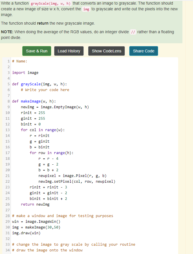 Write a function grayscale(img, w, h) that converts | Chegg.com