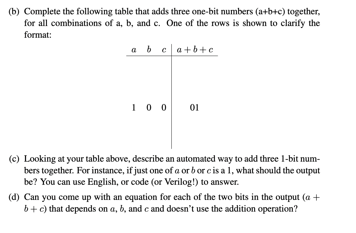 Solved (b) Complete The Following Table That Adds Three | Chegg.com