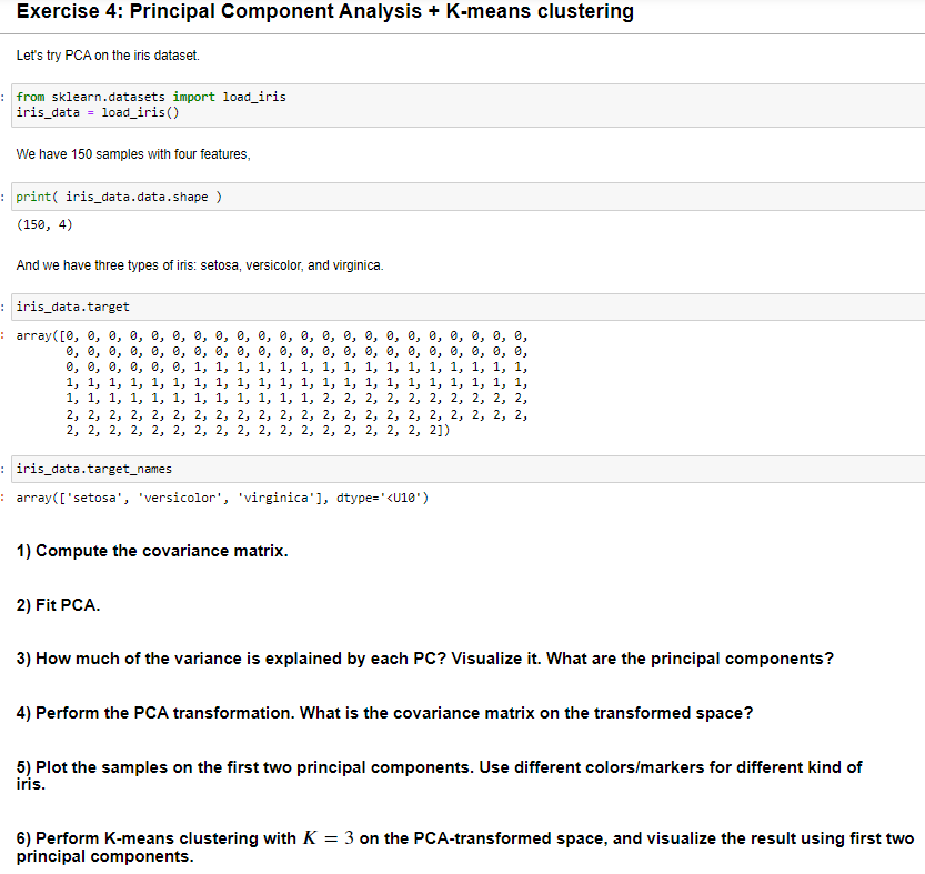 Solved Exercise 4: Principal Component Analysis + K-means | Chegg.com