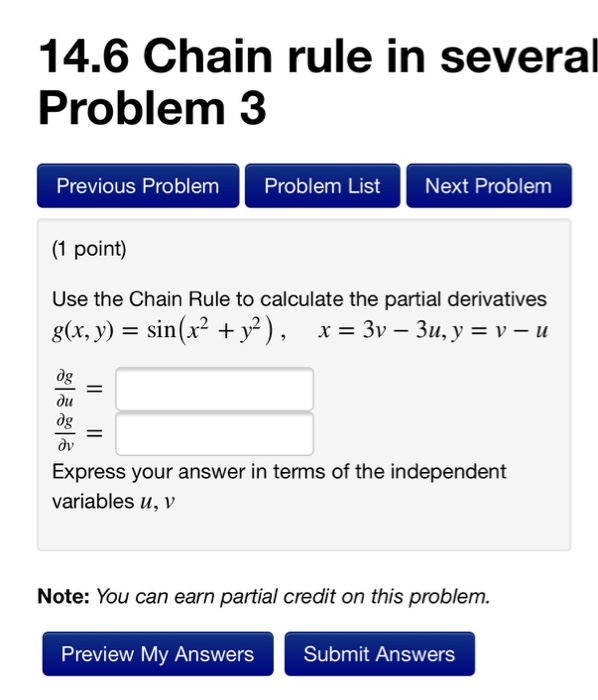 Solved 14.6 Chain rule in several Problem 1 Previous Problem | Chegg.com