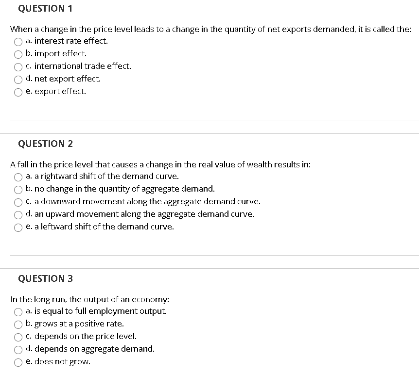 Solved QUESTION 1 When a change in the price level leads to | Chegg.com
