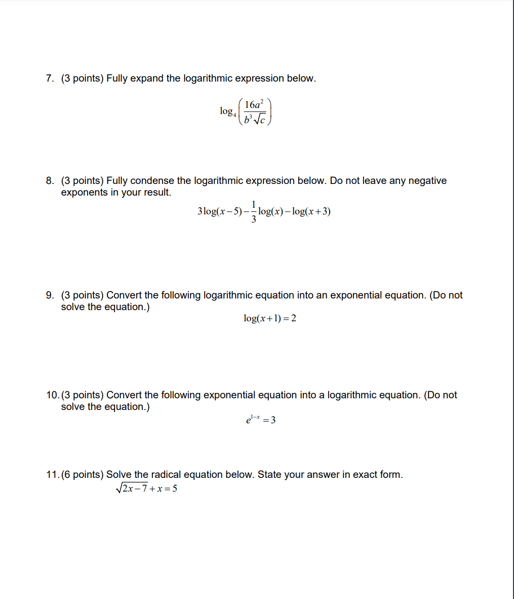 Solved 7 3 points fully expand the logarithmic expression chegg