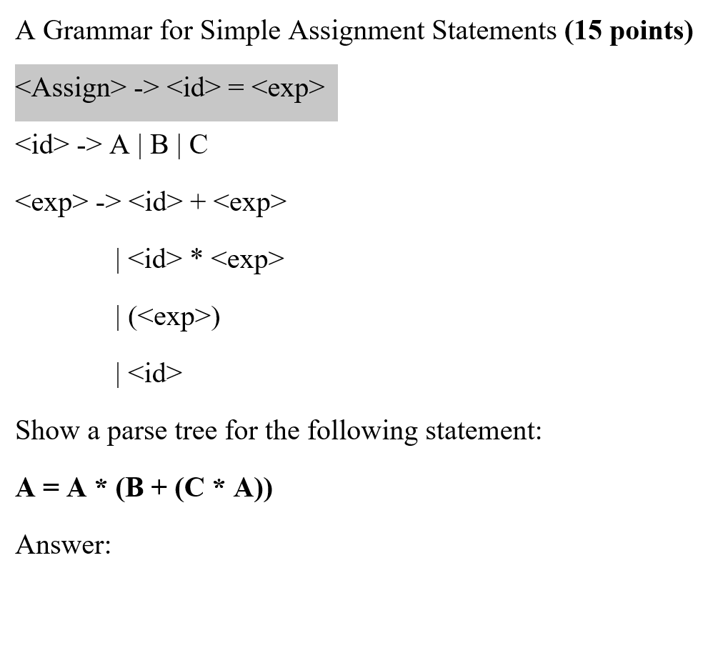 grammar for assignment statement