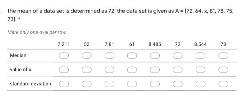 Solved the mean of a data set is determined as 72, the data | Chegg.com
