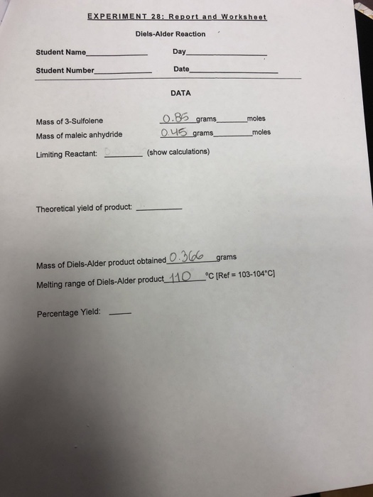 Solved: EXPERIMENT 28: Report And Worksheet Diels-Alder Re... | Chegg.com