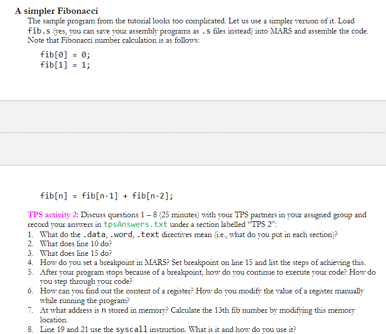 Solved A simpler Fibonacci The sample program from the | Chegg.com