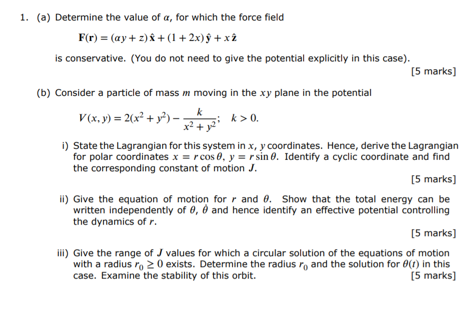 1 A Determine The Value Of A For Which The Force Chegg Com