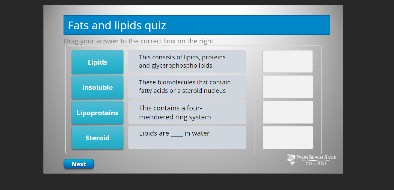 Solved Fats And Lipids Quiz Drag Your Answer To The Correct | Chegg.com