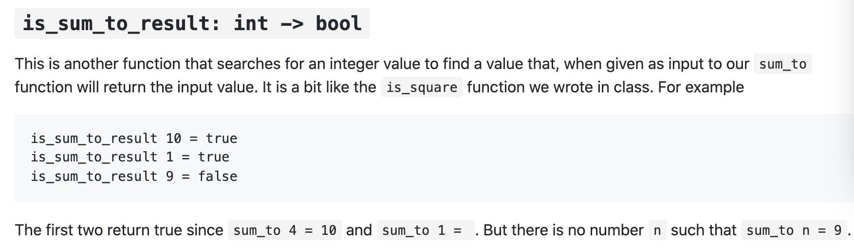 Solved is_sum_to_result: int -> bool This is another | Chegg.com