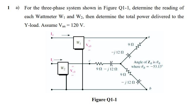 Solved 1 a) For the three-phase system shown in Figure Q1-1, | Chegg.com