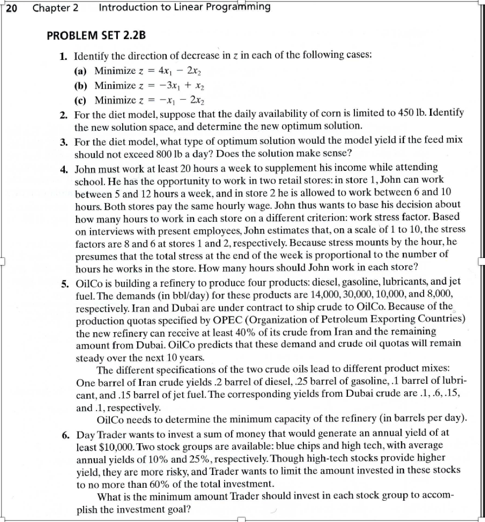 Solved 20 Chapter 2 Introduction to Linear Programming | Chegg.com