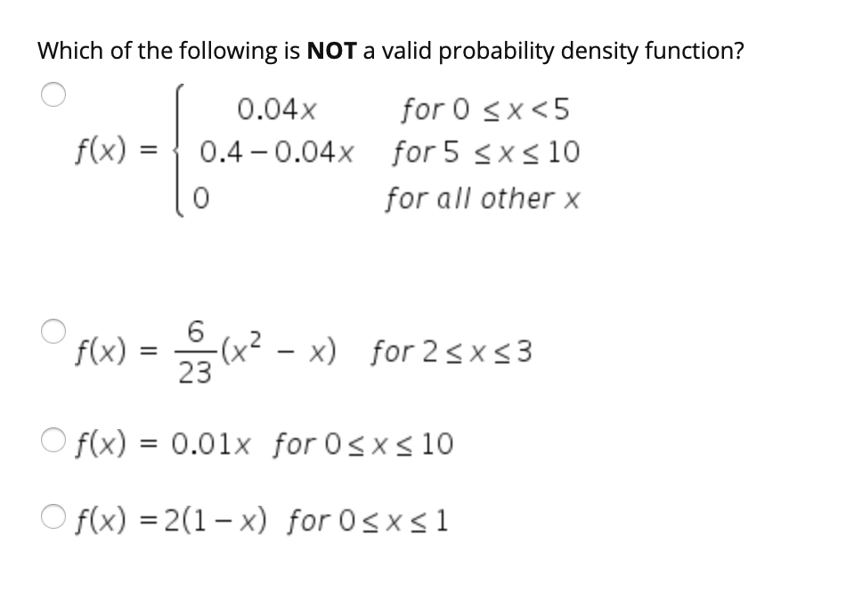 Solved Which of the following is NOT a valid probability | Chegg.com