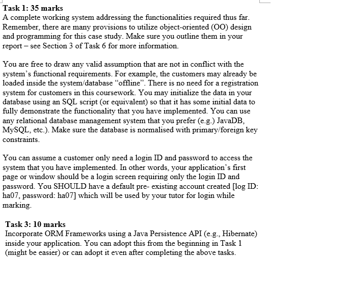 Solved Task 1: 35 marks A complete working system addressing | Chegg.com