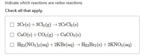 Solved Indicate Which Reactions Are Redox Reactions. Check 