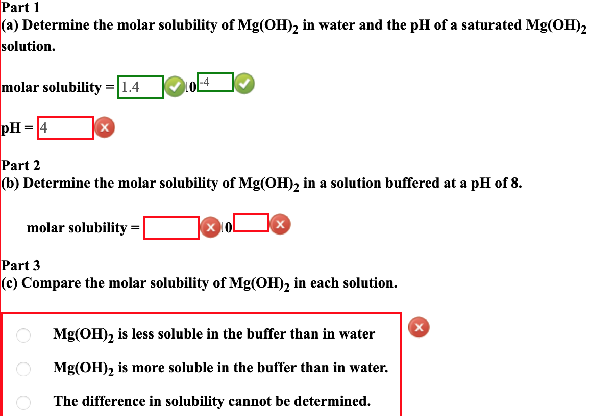 Solved Part 1 (a) Determine the molar solubility of Mg(OH)2 | Chegg.com