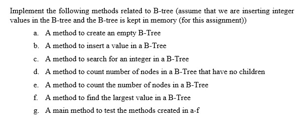 Implement The Following Methods Related To B-tree | Chegg.com