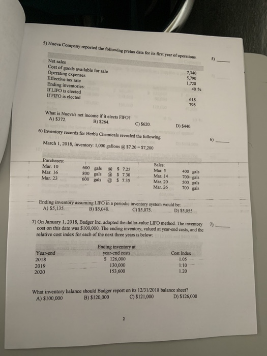 Solved 5) Nueva Company reported the following pretax data