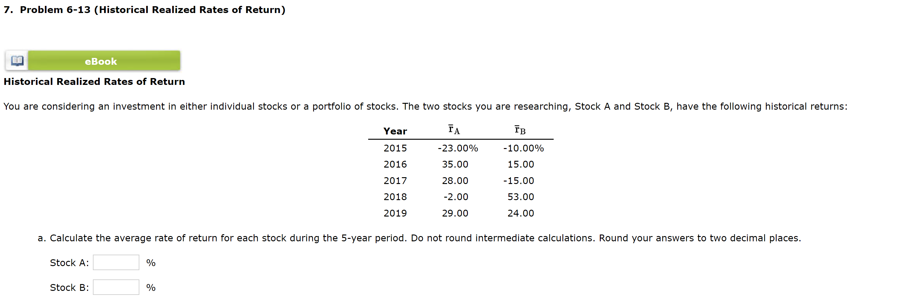 average rate of return stocks