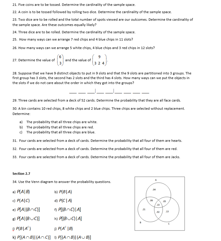 Solved 21. Five coins are to be tossed. Determine the | Chegg.com