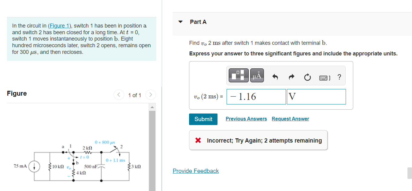 Solved In the circuit in (Figure 1), switch 1 has been in | Chegg.com