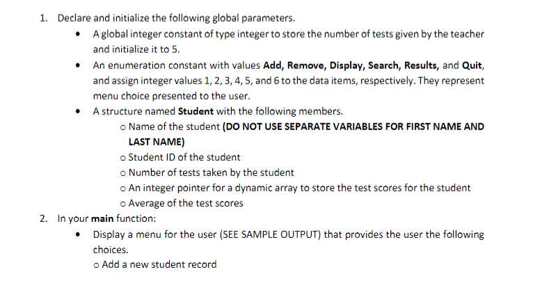 Solved 1. Declare and initialize the following global | Chegg.com