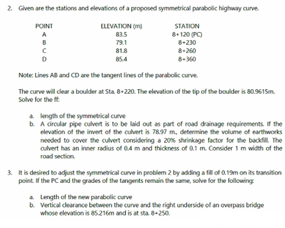 Solved 2. Given are the stations and elevations of a | Chegg.com