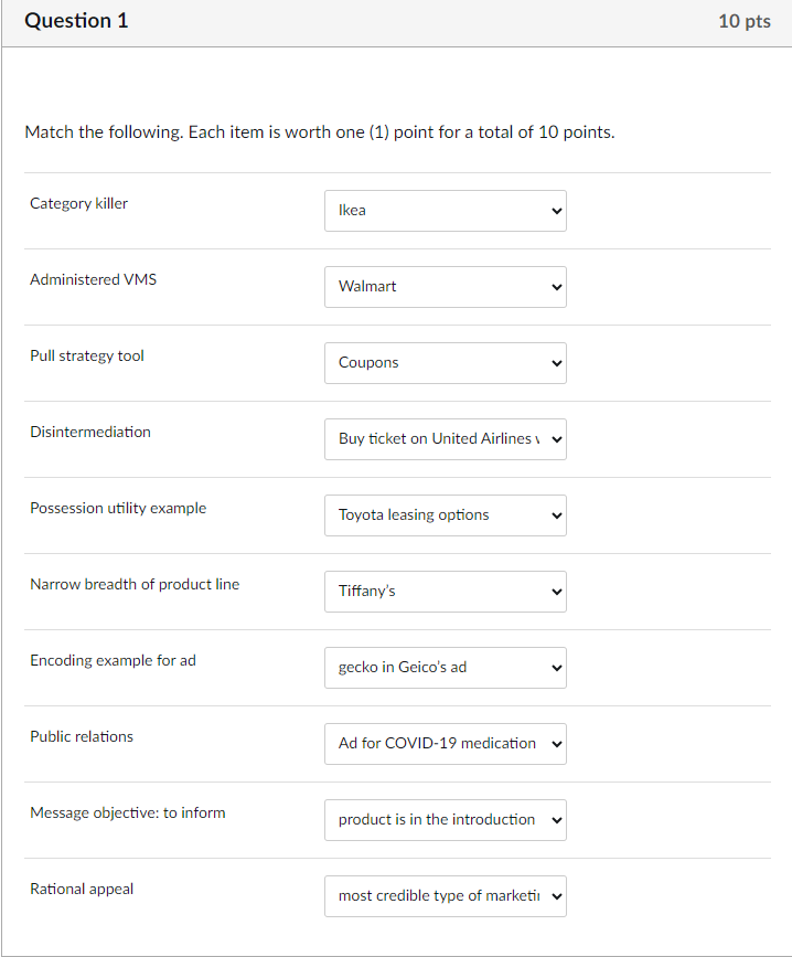 Solved Match the following. Each item is worth one (1) point | Chegg.com