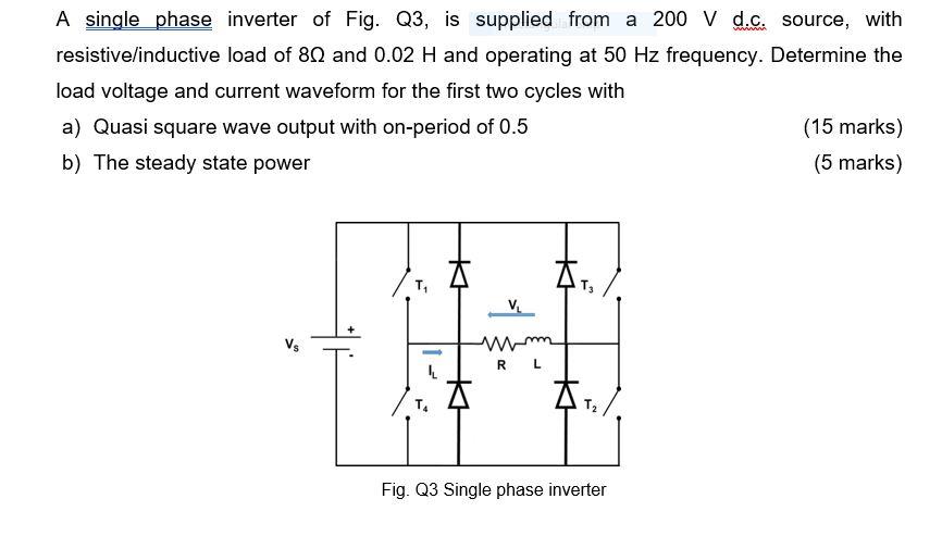 Solved A single phase inverter of Fig. Q3, is supplied from | Chegg.com