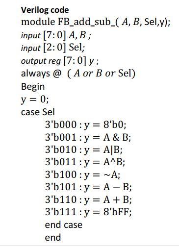Solved Verilog code module FB_add_sub_( A,B, Sel, input | Chegg.com