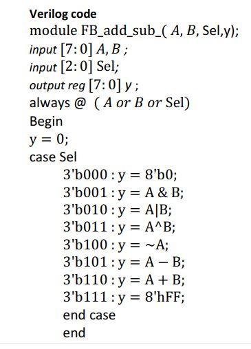 Solved Verilog Code Module FB_add_sub_( A,B, Sel, Input | Chegg.com