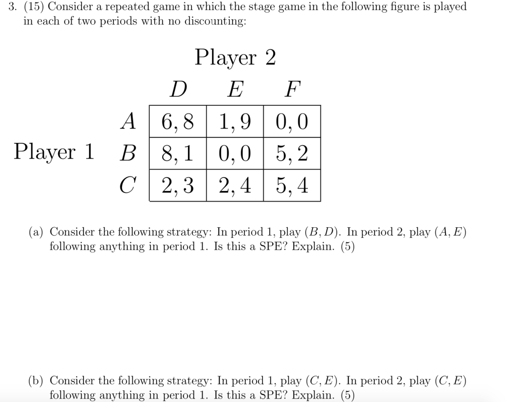 Solved 3. (15) Consider a repeated game in which the stage | Chegg.com