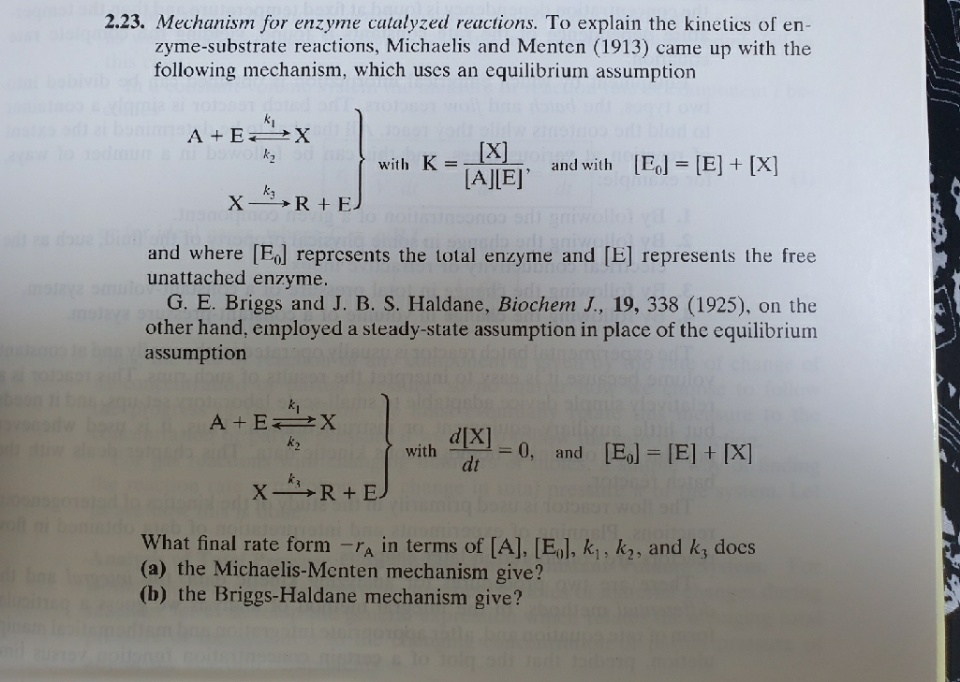 Solved 2.23. Mechanism for enzyme catalyzed reactions. To | Chegg.com