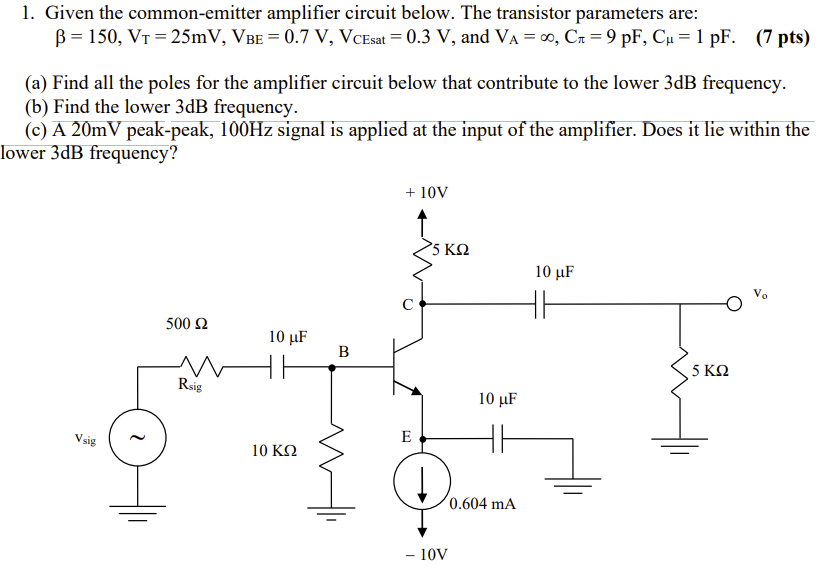 Solved 1. Given The Common-emitter Amplifier Circuit Below. | Chegg.com