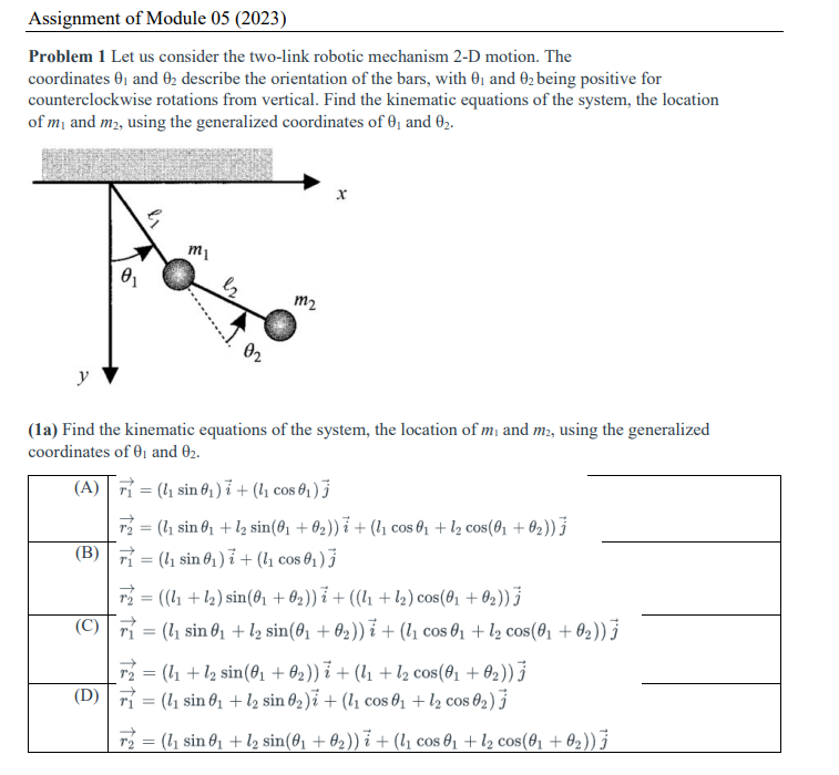 Solved Problem 1 Let us consider the two-link robotic | Chegg.com