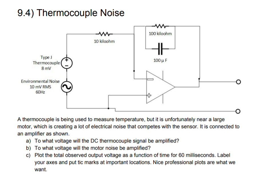 Solved 9.4) Thermocouple Noise 100 kiloohm 10 kiloohm Type J