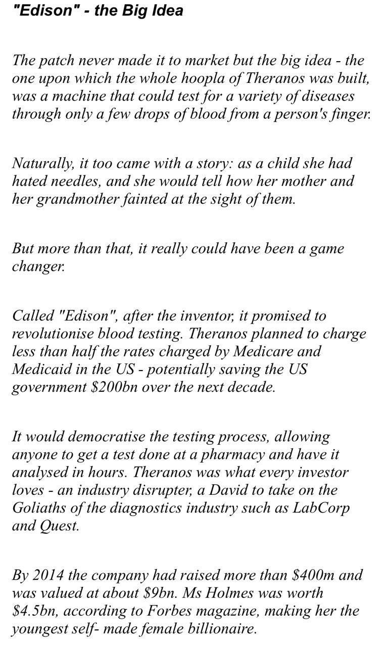 Solved Elizabeth Holmes, aged 20, came up with an idea that ...